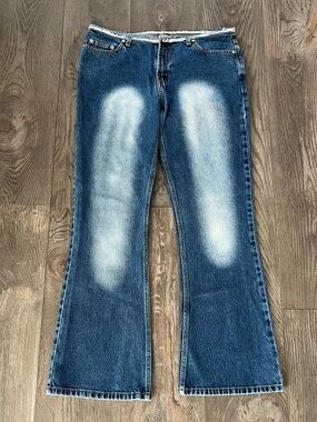 Vintage 90s Y2K Raw Waist Flare Denim Jeans Sandblast Wash Size S